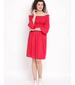 Red plain Viscose Dress