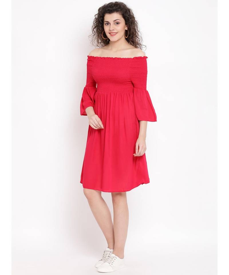 Red plain Viscose Dress