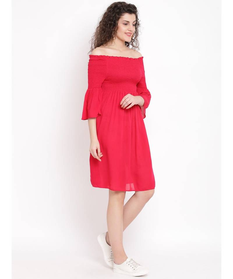 Red plain Viscose Dress
