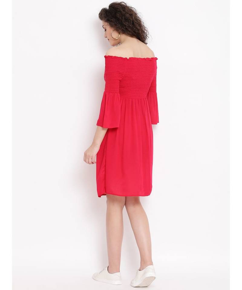 Red plain Viscose Dress