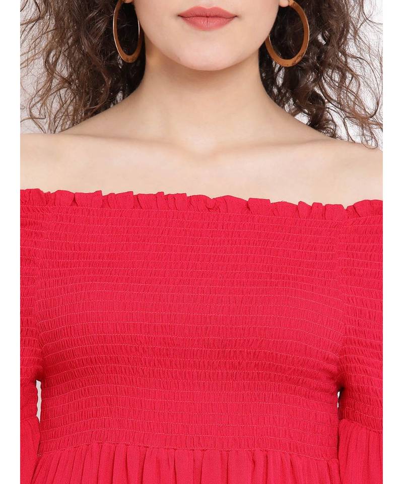 Red plain Viscose Dress