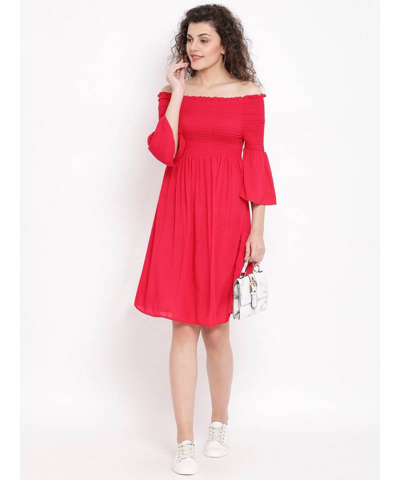 Red plain Viscose Dress