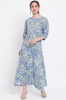 Blue printed Viscose Dress