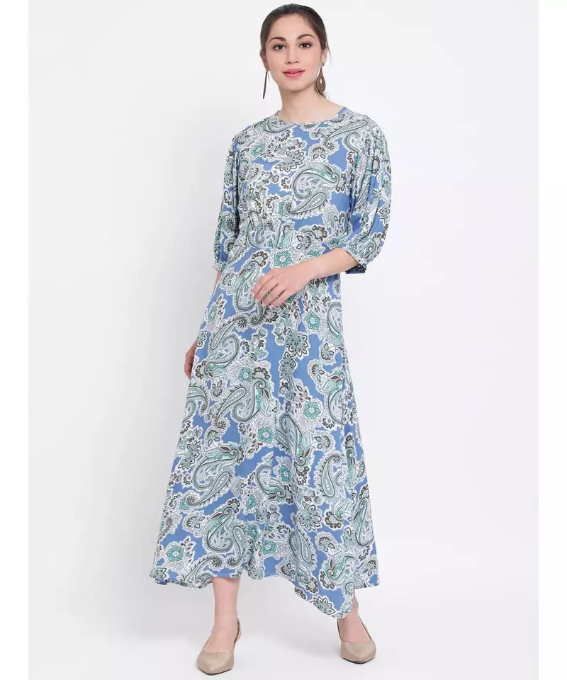 Blue printed Viscose Dress