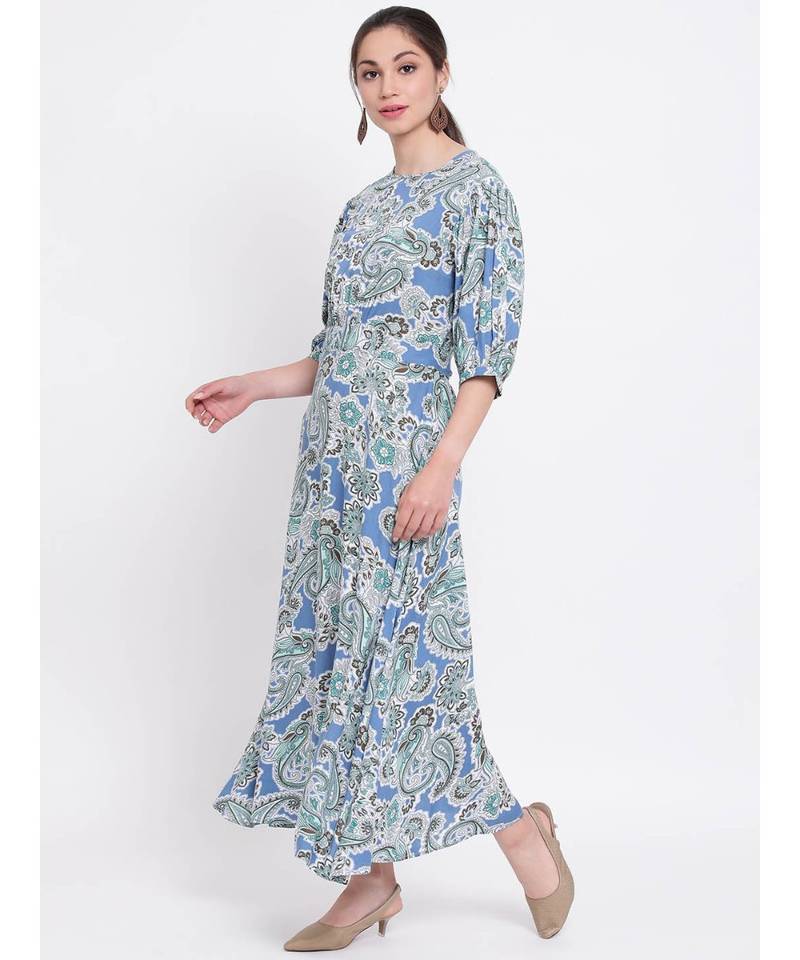 Blue printed Viscose Dress