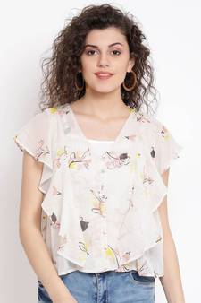 Beige printed Cotton Top