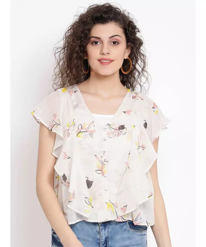 Beige printed Cotton Top