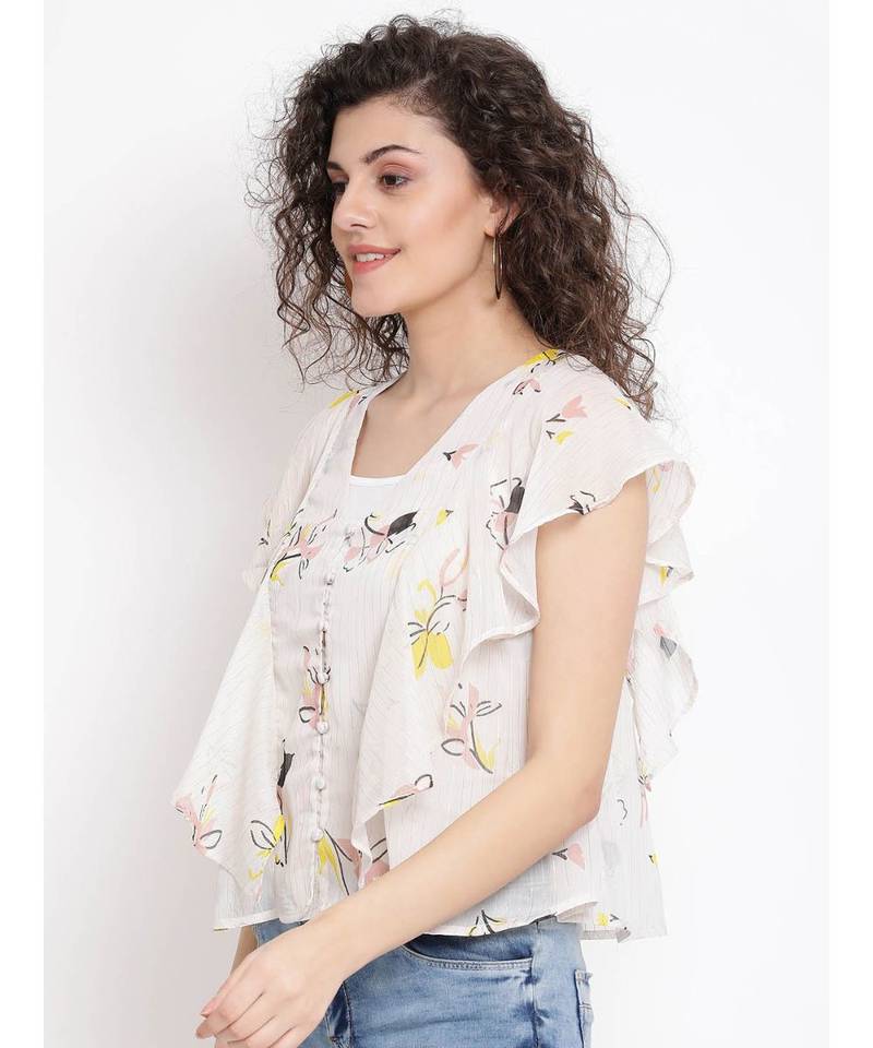 Beige printed Cotton Top