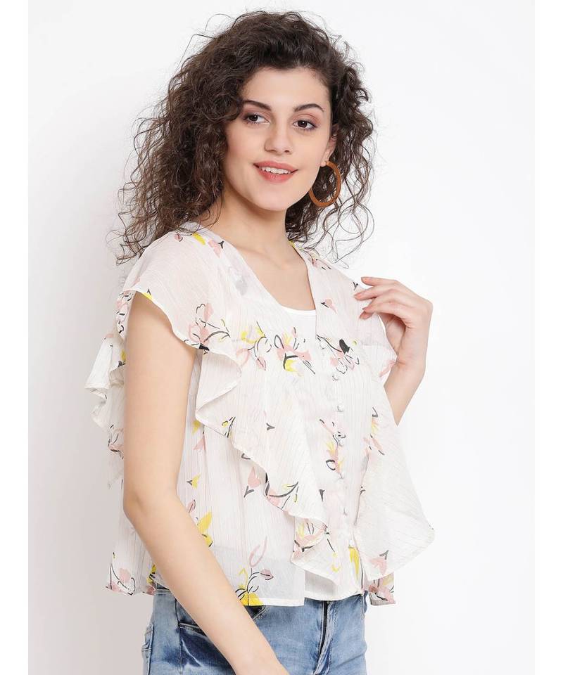 Beige printed Cotton Top