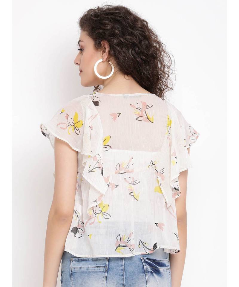 Beige printed Cotton Top