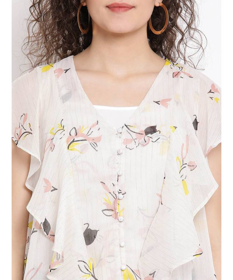 Beige printed Cotton Top