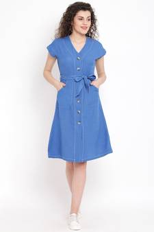 Blue plain Cotton Dress