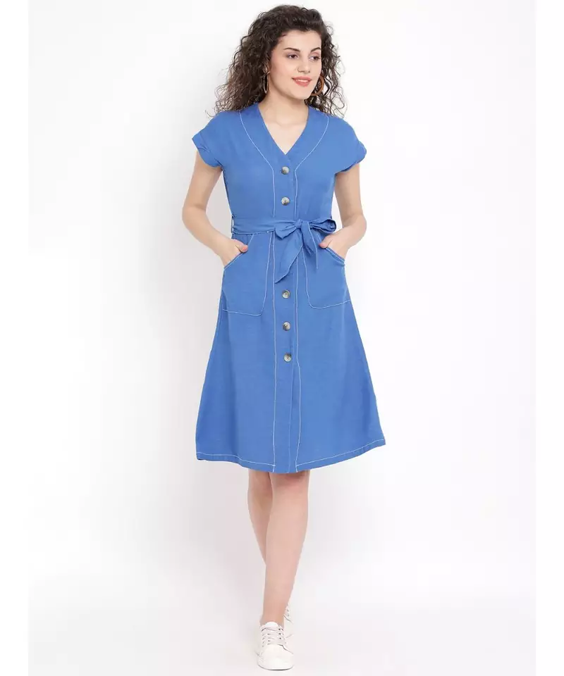 Blue plain Cotton Dress