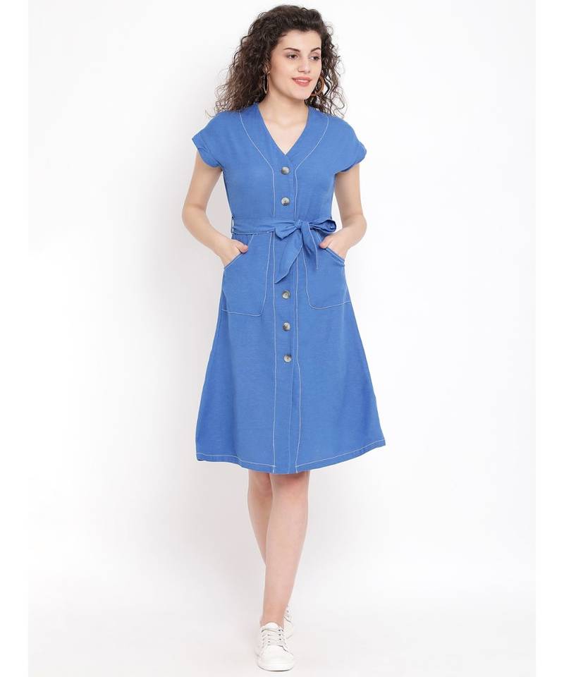 Blue plain Cotton Dress