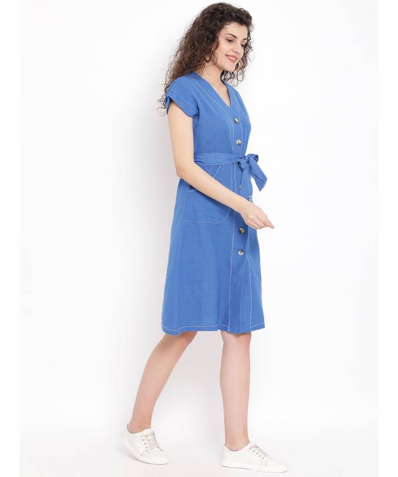 Blue plain Cotton Dress