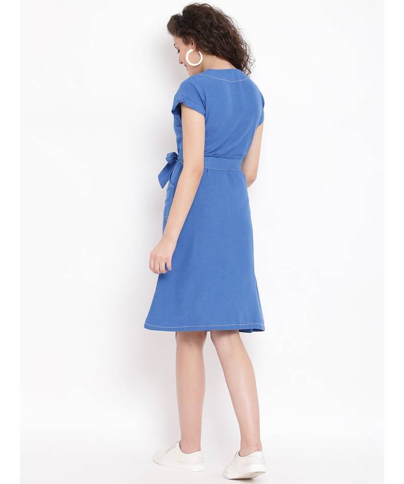 Blue plain Cotton Dress