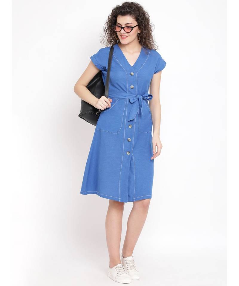 Blue plain Cotton Dress