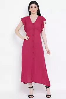 Pink plain Viscose Dress