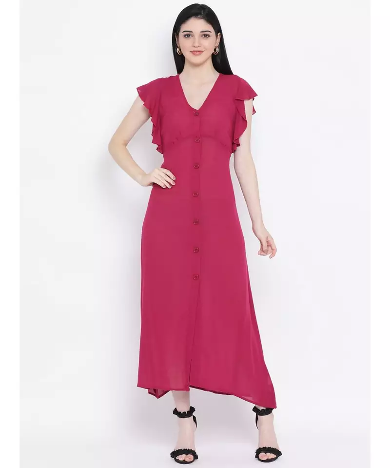 Pink plain Viscose Dress