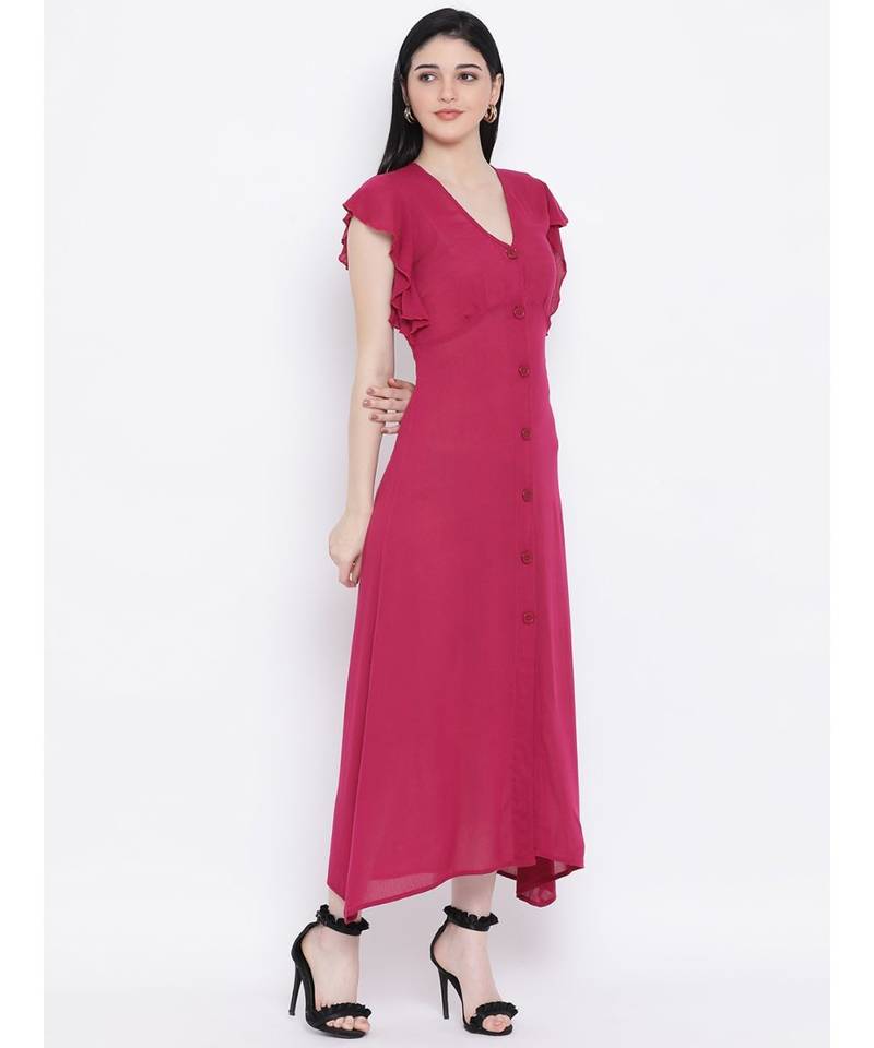 Pink plain Viscose Dress