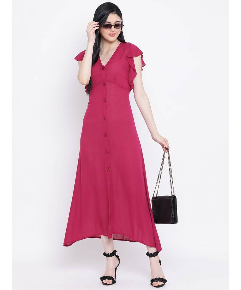 Pink plain Viscose Dress