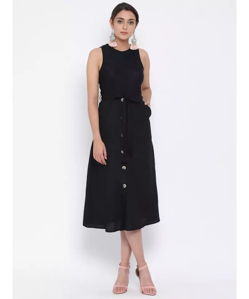Black plain Cotton Dress