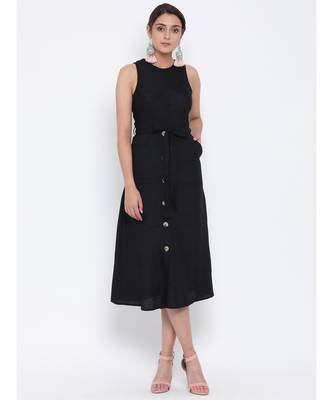 Black plain Cotton Dress 1