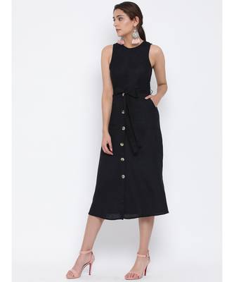 Black plain Cotton Dress 2