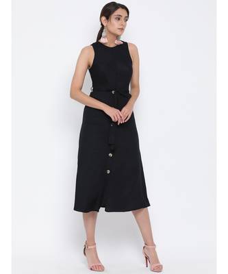 Black plain Cotton Dress 3