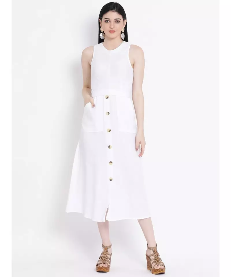 White plain Cotton Dress