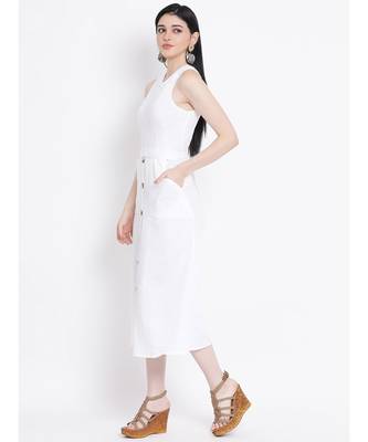 White plain Cotton Dress 2
