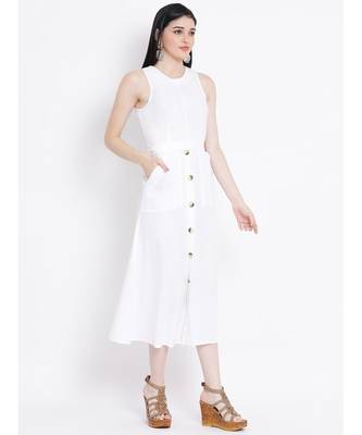 White plain Cotton Dress 3