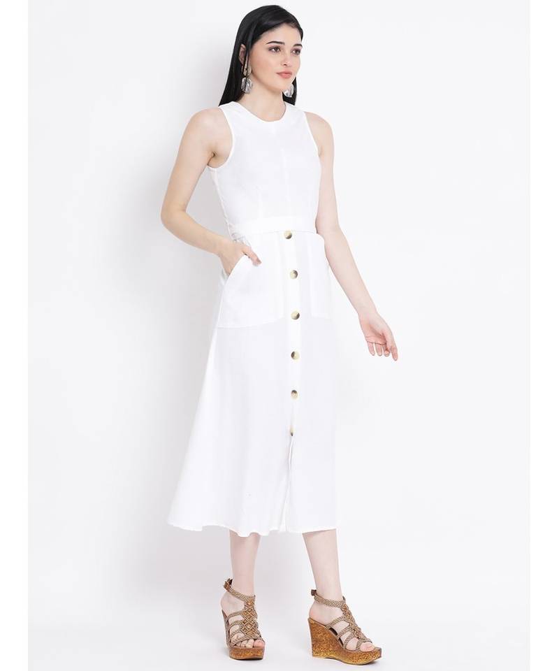 White plain Cotton Dress