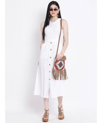 White plain Cotton Dress 6