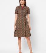 Printed cotton dress with stripes belt