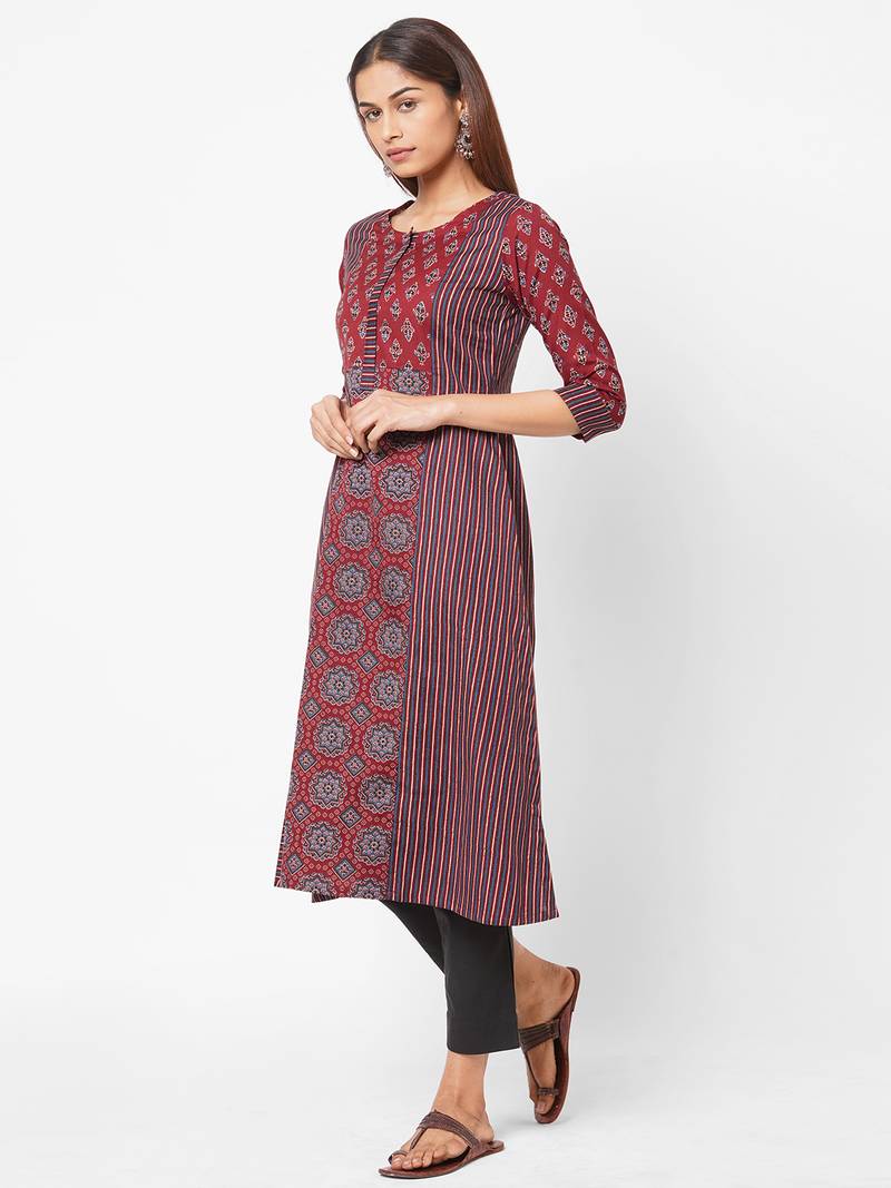 maroon Flex print kurta
