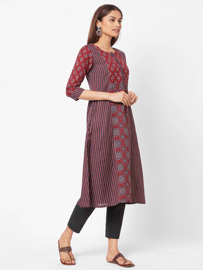 maroon Flex print kurta