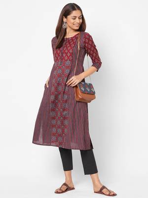 maroon Flex print kurta 6