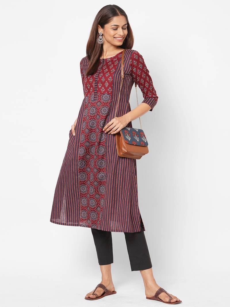 maroon Flex print kurta