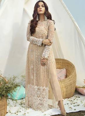 Cream Net Pakistani Salwar Kameez 1