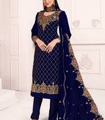 Royal Blue Georgette Straight Suit