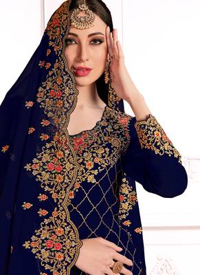 Royal Blue Georgette Straight Suit 2