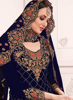 Royal Blue Georgette Straight Suit 3