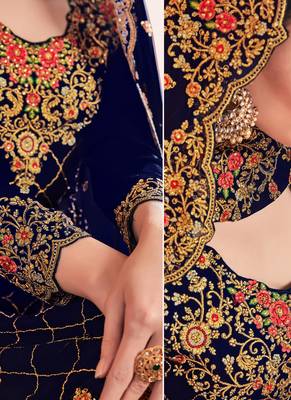 Royal Blue Georgette Straight Suit 4