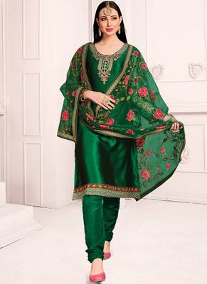 Dark Green Georgette Straight Suit 1