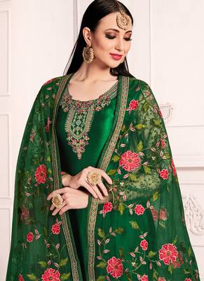 Dark Green Georgette Straight Suit 2