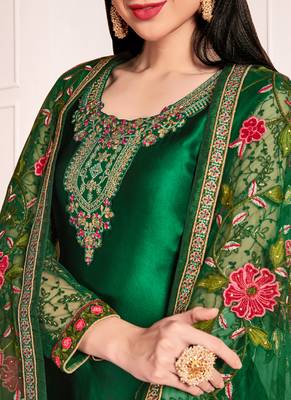 Dark Green Georgette Straight Suit 3