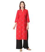 Red printed rayon kurtas-and-kurtis