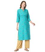 Turquoise printed rayon kurtas-and-kurtis