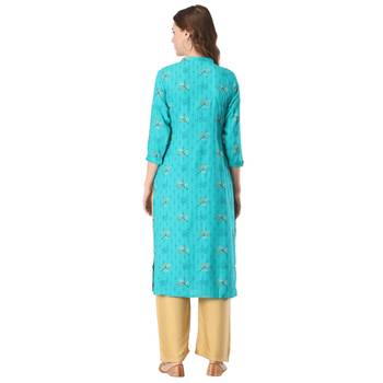 Turquoise printed rayon kurtas-and-kurtis 2